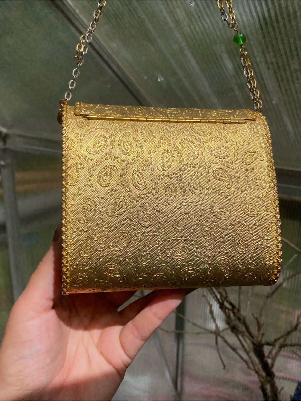 Vintage Italy Gold Metal Paisley Embossed Evening Shoulder Bag Minaudière - Picture 17 of 17